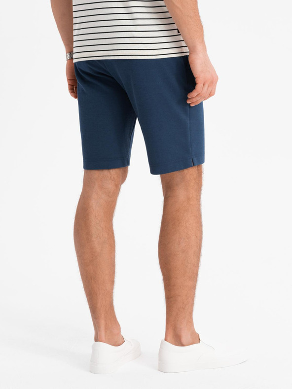 Ombre Clothing Pánske krátke šortky SLIM FIT zo štruktúrovaného melanžového úpletu modré Ombre Oblečenie