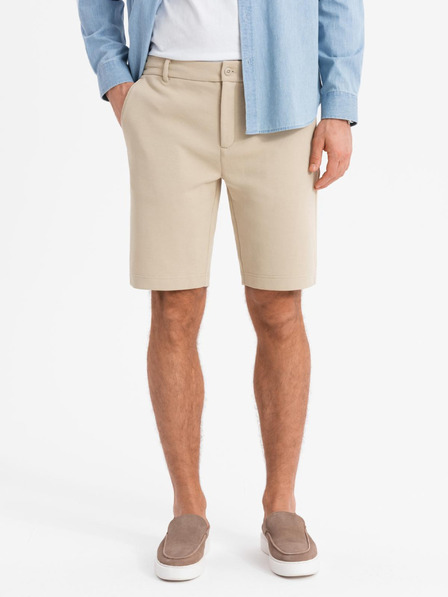 Ombre Clothing Pánske krátke šortky SLIM FIT v štruktúrovanom melanžovom úplete béžová Oblečenie Ombre