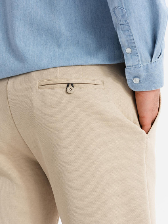 Ombre Clothing Pánske krátke šortky SLIM FIT v štruktúrovanom melanžovom úplete béžová Oblečenie Ombre