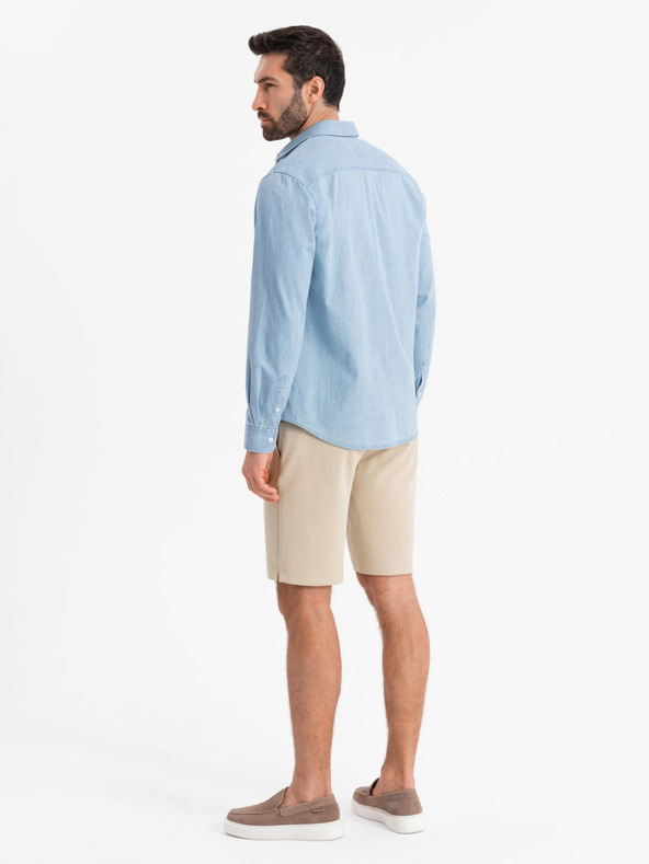 Ombre Clothing Pánske krátke šortky SLIM FIT v štruktúrovanom melanžovom úplete béžová Oblečenie Ombre