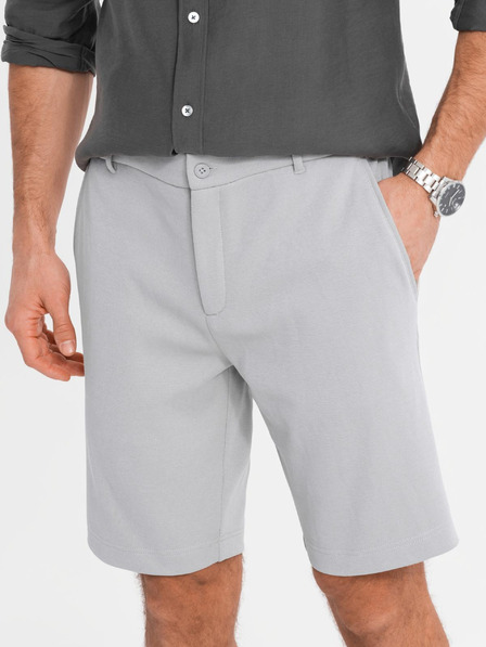 Ombre Clothing Pánske krátke šortky SLIM FIT štruktúrovaný melanžový úplet svetlo sivá Ombre Oblečenie