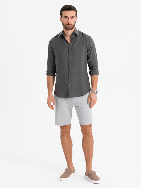 Ombre Clothing Pánske krátke šortky SLIM FIT štruktúrovaný melanžový úplet svetlo sivá Ombre Oblečenie