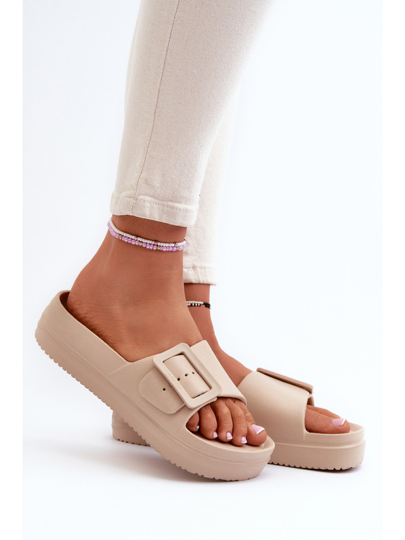 BIG STAR SHOES Dámske penové papuče na platforme s prackou Big Star béžové