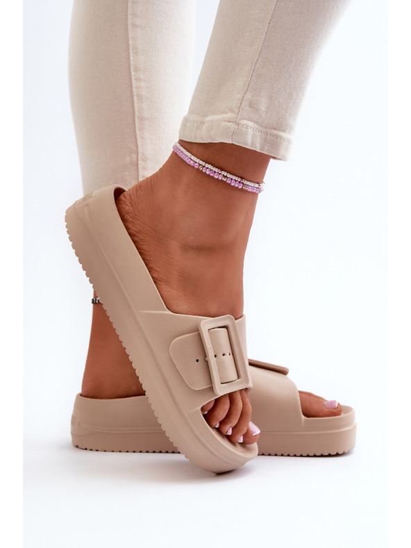 BIG STAR SHOES Dámske penové papuče na platforme s prackou Big Star béžové