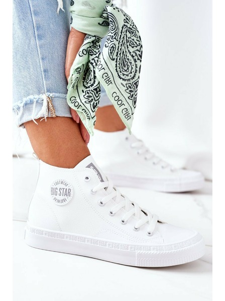 BIG STAR SHOES Dámske kožené vysoké tenisky Big Star biele