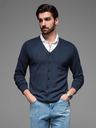 Ombre Clothing Pánsky pletený sveter so štruktúrovanými bodkami - tmavomodrý Oblečenie Ombre