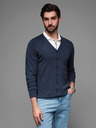 Ombre Clothing Pánsky pletený sveter so štruktúrovanými bodkami - tmavomodrý Oblečenie Ombre