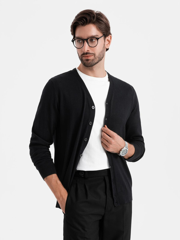 Ombre Clothing Pánsky pletený sveter so štruktúrovanými bodkami - tmavomodrý Oblečenie Ombre