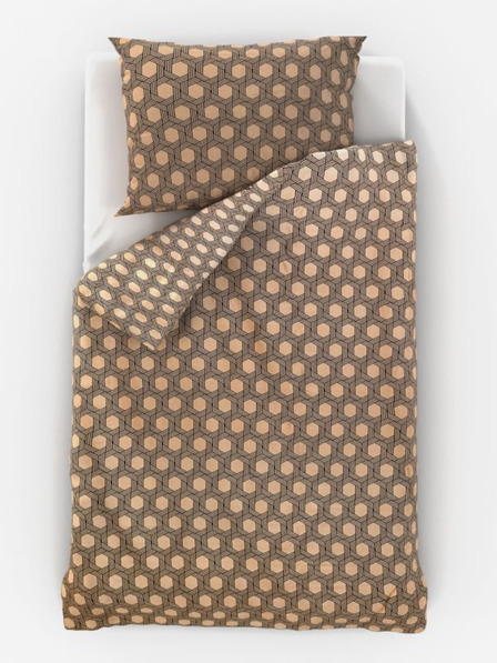 Kvalitex Saténové predĺžené posteľné obliečky Luxury Collection 140x220, 70x90cm Carero béžové Kvalitex