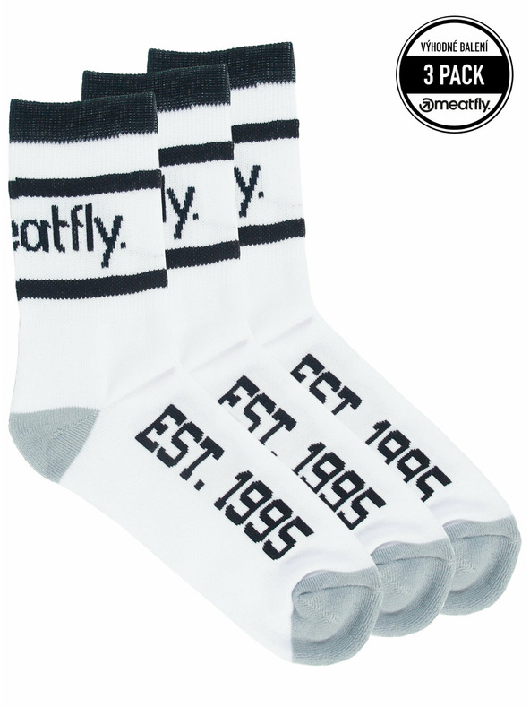 Meatfly Meatfly ponožky Long Triple Pack White | Biela | Veľkosť