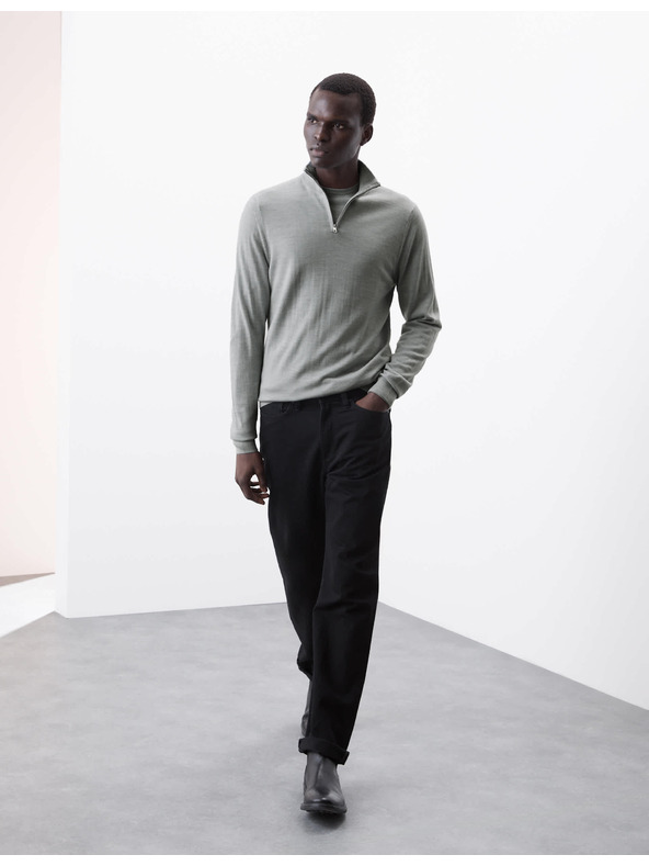 Marks & Spencer Sveter s krátkym zipsom z vlny merino Marks & Spencer sivá