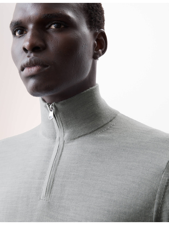 Marks & Spencer Sveter s krátkym zipsom z vlny merino Marks & Spencer sivá
