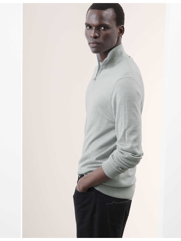 Marks & Spencer Sveter s krátkym zipsom z vlny merino Marks & Spencer sivá