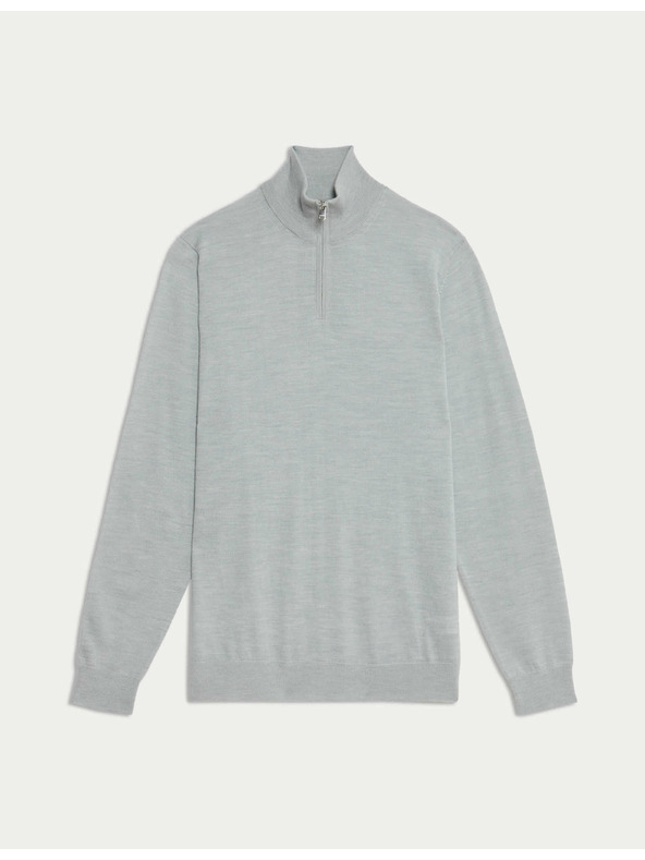 Marks & Spencer Sveter s krátkym zipsom z vlny merino Marks & Spencer sivá