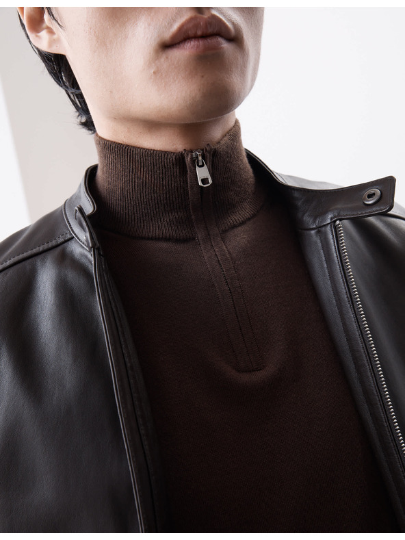 Marks & Spencer Sveter s krátkym zipsom z vlny merino Marks & Spencer hnedá