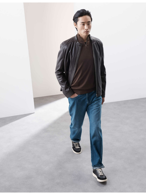 Marks & Spencer Sveter s krátkym zipsom z vlny merino Marks & Spencer hnedá