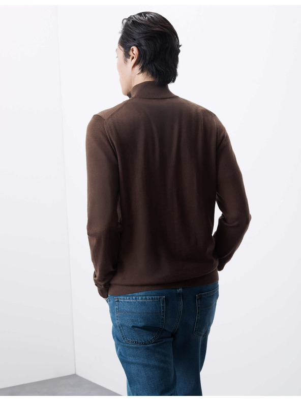 Marks & Spencer Sveter s krátkym zipsom z vlny merino Marks & Spencer hnedá