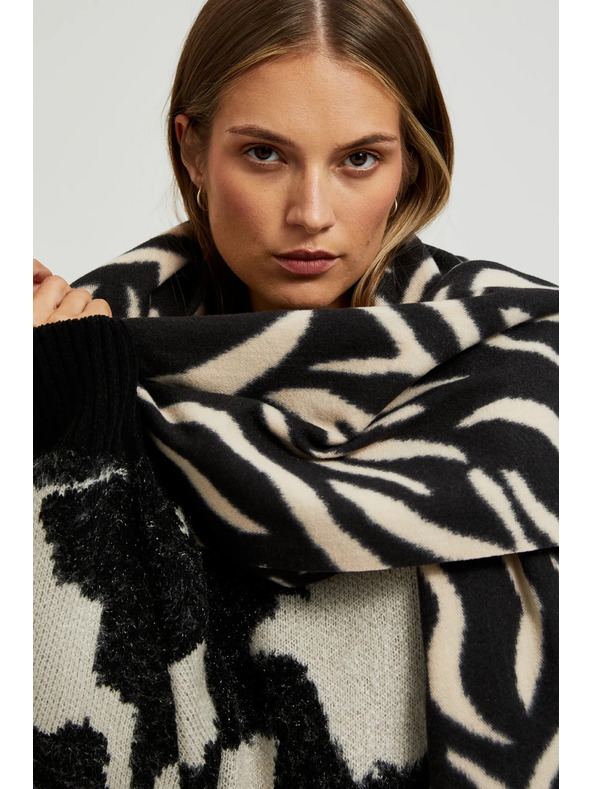 Moodo Krémovo-čierna dámska vzorovaná šála Moodo