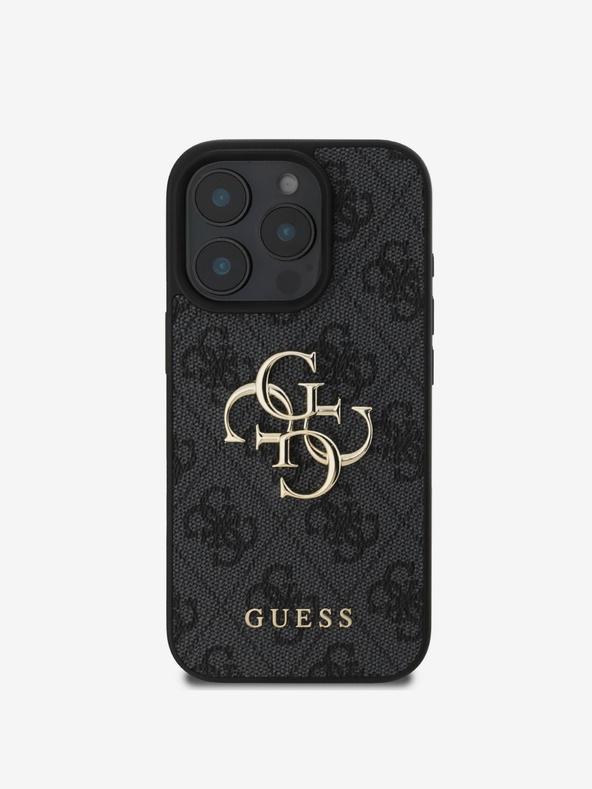 Guess Guess PU 4G Metal Logo Zadný kryt pre iPhone 16 Pro Max sivý