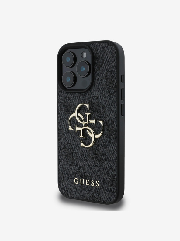 Guess Guess PU 4G Metal Logo Zadný kryt pre iPhone 16 Pro Max sivý