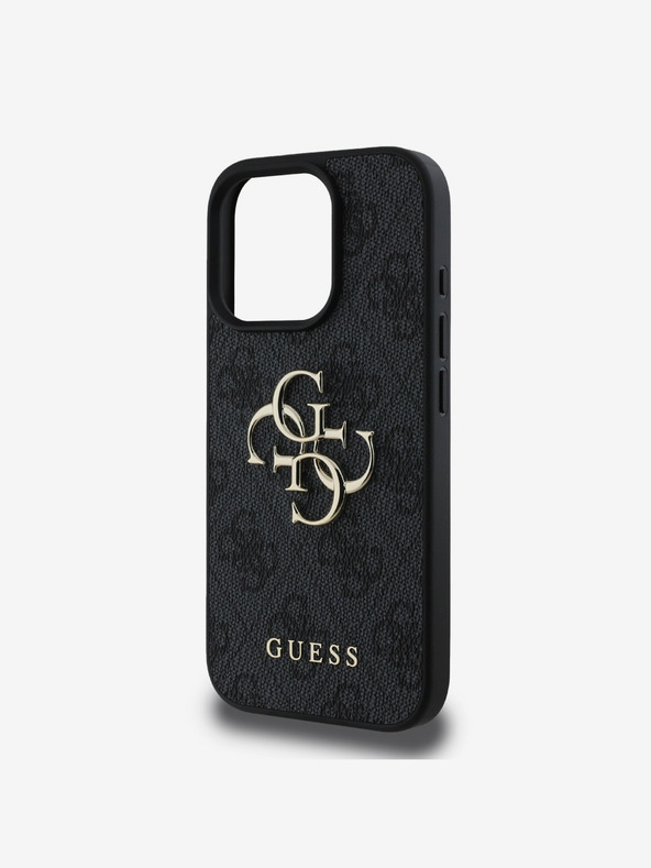 Guess Guess PU 4G Metal Logo Zadný kryt pre iPhone 16 Pro Max sivý