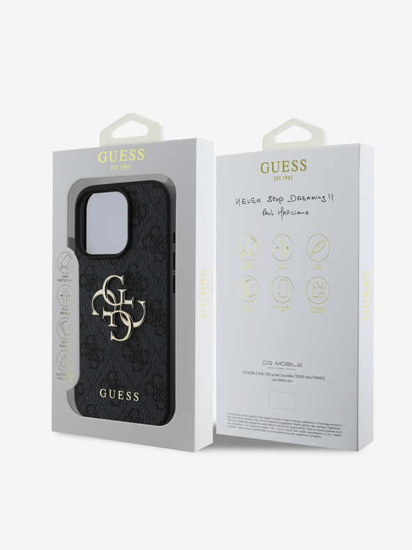 Guess Guess PU 4G Metal Logo Zadný kryt pre iPhone 16 Pro Max sivý