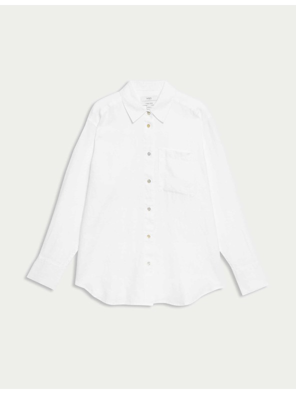 Marks & Spencer Oversized košeľa v štýle Girlfriend s golierom, z čistého ľanu Marks & Spencer biela