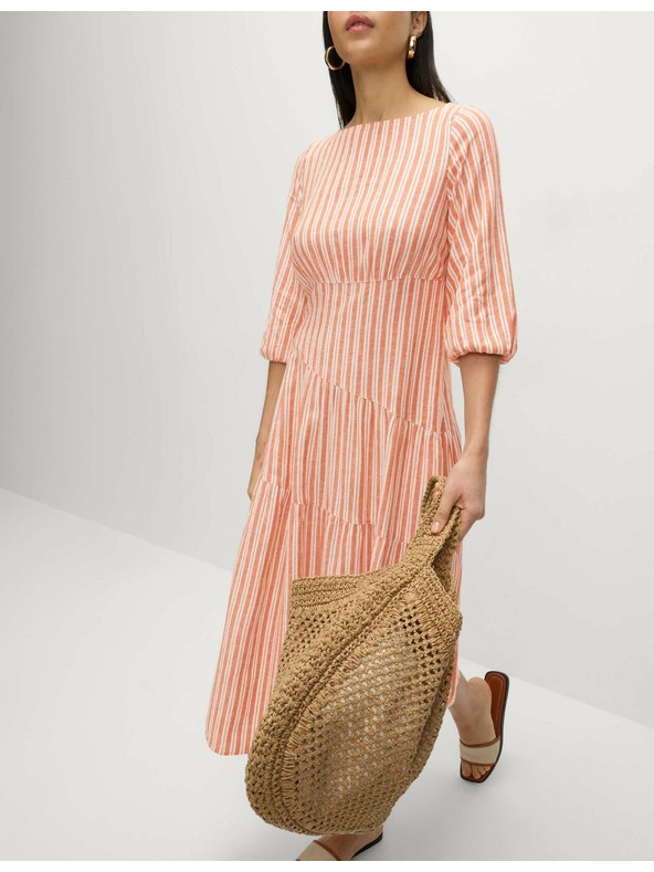 Marks & Spencer Asymetrické plážové midi šaty s vysokým podielom ľanu Marks & Spencer oranžová