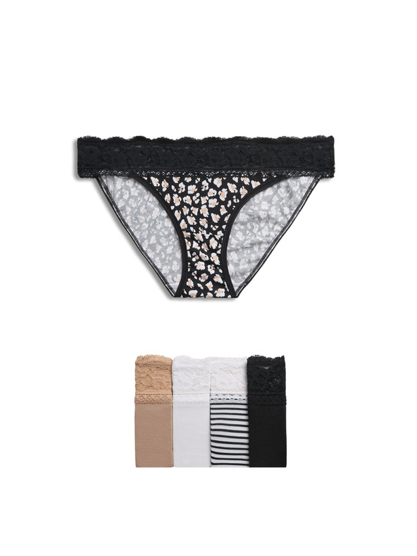 Marks & Spencer Čipkové bikiny nohavičky zo zmesi bavlny s potlačou, 5 ks Marks & Spencer biela