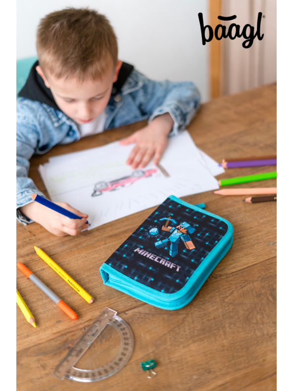 BAAGL  Modrý školský peračník jednoposchodový Minecraft Blue Axe Baagl