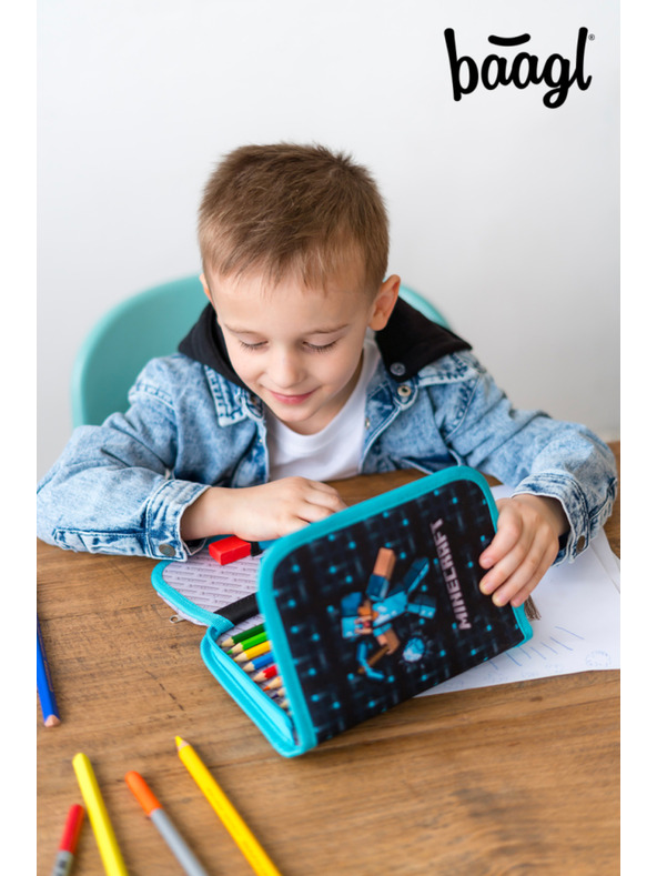 BAAGL  Modrý školský peračník jednoposchodový Minecraft Blue Axe Baagl