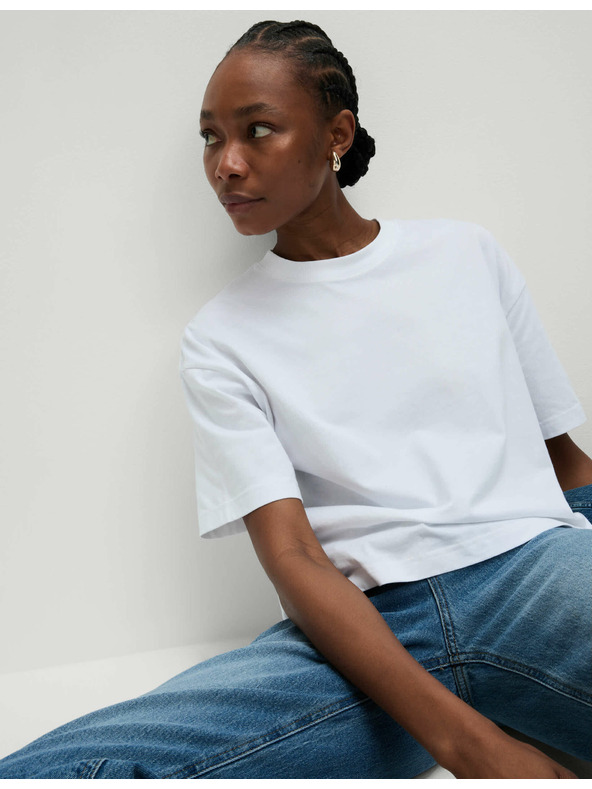Marks & Spencer Tričko rovného strihu z čistej bavlny Marks & Spencer biela