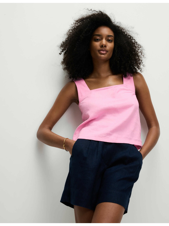 Marks & Spencer Tielkový top so štvorcovým výstrihom a vysokým podielom ľanu Marks & Spencer ružová