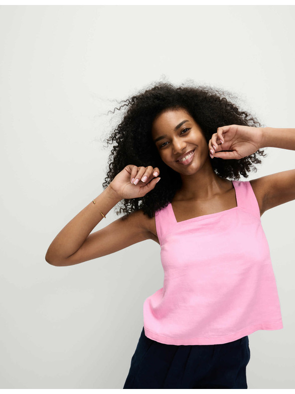 Marks & Spencer Tielkový top so štvorcovým výstrihom a vysokým podielom ľanu Marks & Spencer ružová