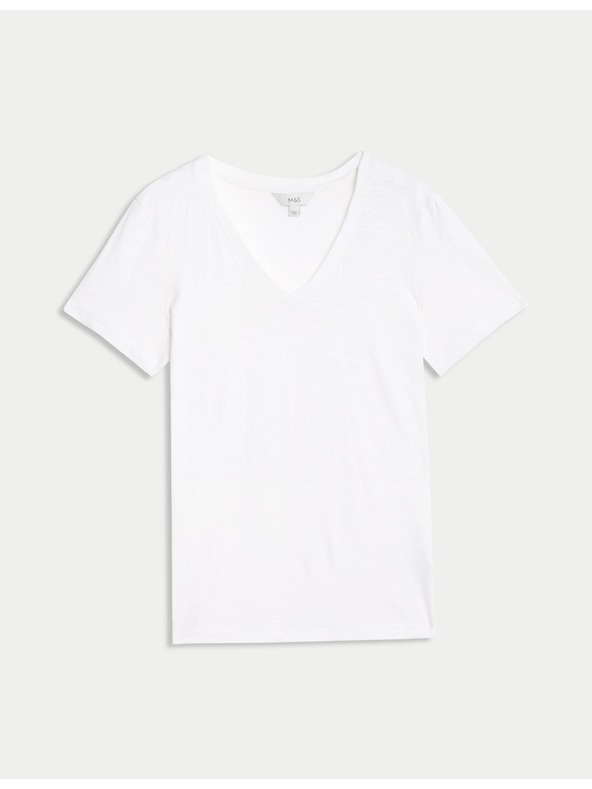 Marks & Spencer Tričko z čistej bavlny s výstrihom do V Marks & Spencer biela