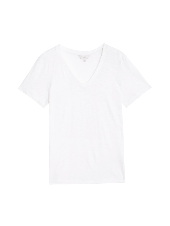 Marks & Spencer Tričko z čistej bavlny s výstrihom do V Marks & Spencer biela