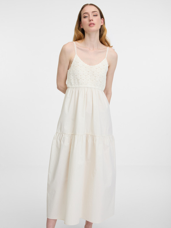 Orsay Krémové dámske midi šaty ORSAY