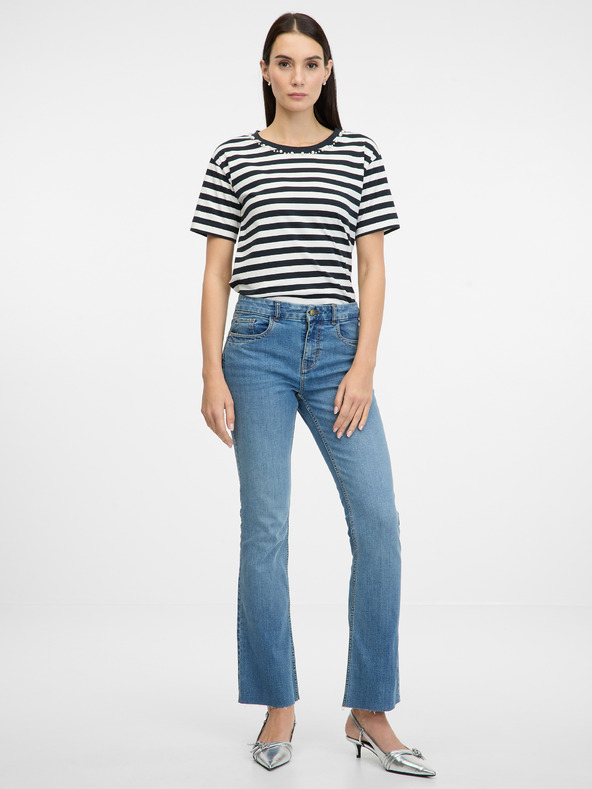 Orsay Tmavomodré pruhované dámske tričko s krátkym rukávom ORSAY