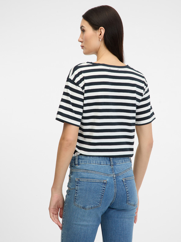 Orsay Tmavomodré pruhované dámske tričko s krátkym rukávom ORSAY
