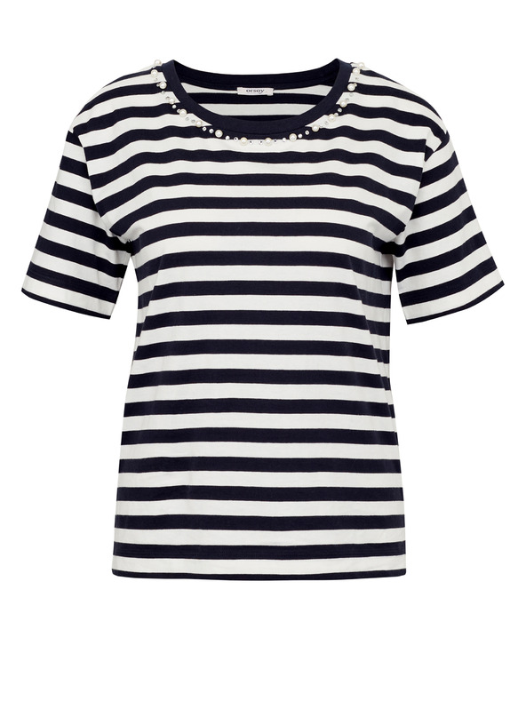 Orsay Tmavomodré pruhované dámske tričko s krátkym rukávom ORSAY