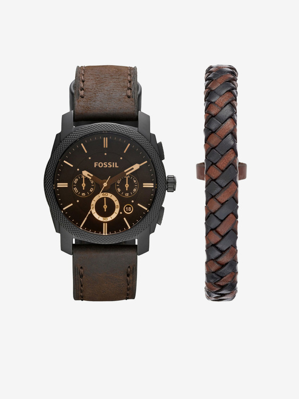 Fossil Fossil pánska sada hodiniek Machine a kožený náramok Fossil