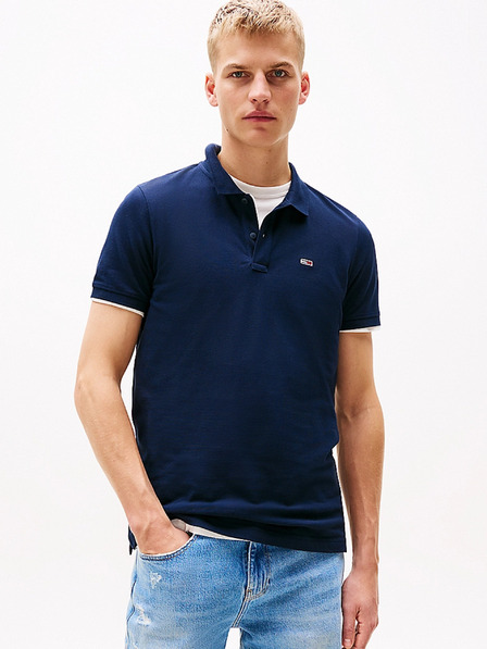 Tommy Hilfiger Pánske modré polo tričko Flag Patch Tommy Hilfiger