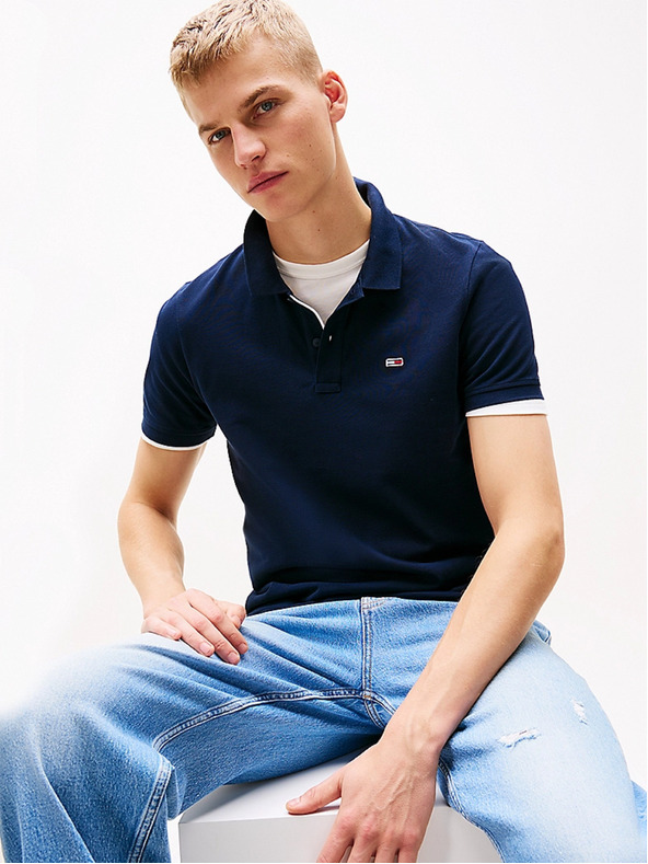 Tommy Hilfiger Pánske modré polo tričko Flag Patch Tommy Hilfiger