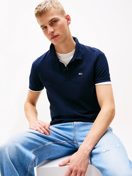 Tommy Hilfiger Pánske modré polo tričko Flag Patch Tommy Hilfiger