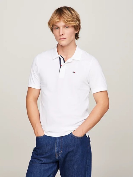 Tommy Jeans Pánska biela polokošeľa Tommy Jeans Pure Organic Slim Fit Polo YBR White