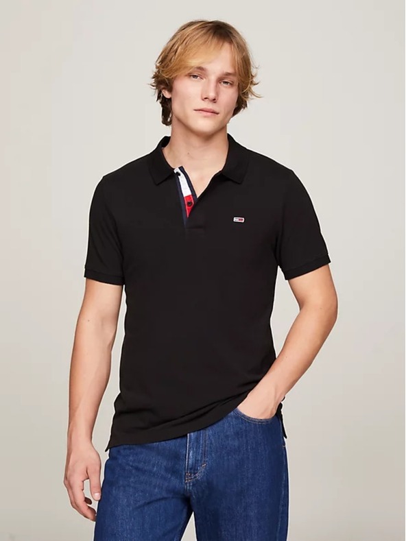 Tommy Jeans Pánska čierna polokošeľa Tommy Jeans Pure Organic Slim Fit Polo BDS Black