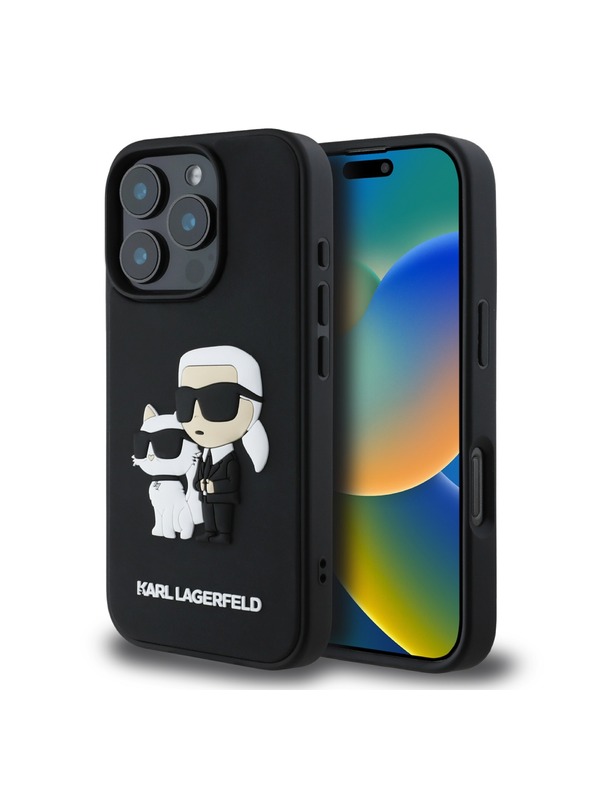 Karl Lagerfeld Karl Lagerfeld 3D Rubber Karl and Choupette Zadný Kryt pre iPhone 16 Pro Max Black