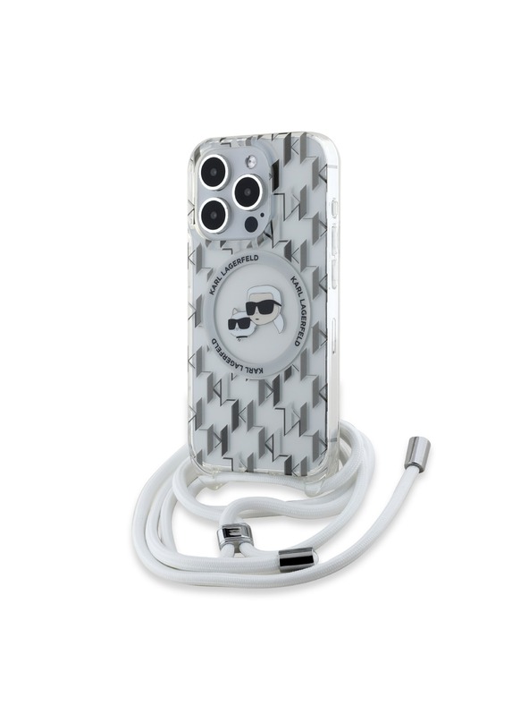 Karl Lagerfeld Karl Lagerfeld IML Monogram Crossbody K&CH Heads MagSafe Zadný Kryt pre iPhone 15 Pro Max Transparent