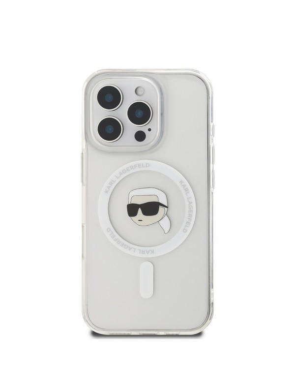Karl Lagerfeld Karl Lagerfeld IML Karl Head Metal Frame MagSafe Zadný Kryt pre iPhone 16 Pro Max Transparent