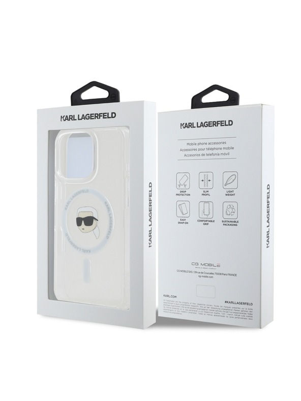 Karl Lagerfeld Karl Lagerfeld IML Karl Head Metal Frame MagSafe Zadný Kryt pre iPhone 16 Pro Max Transparent